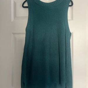 Dark teal sleeveless cable knit sweater